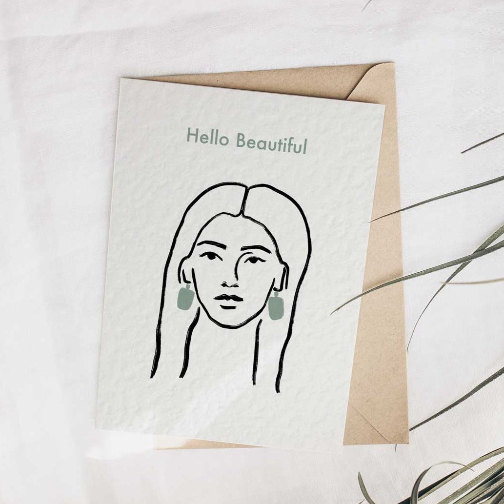 Hello Beautiful Illustrated Boho Face Card